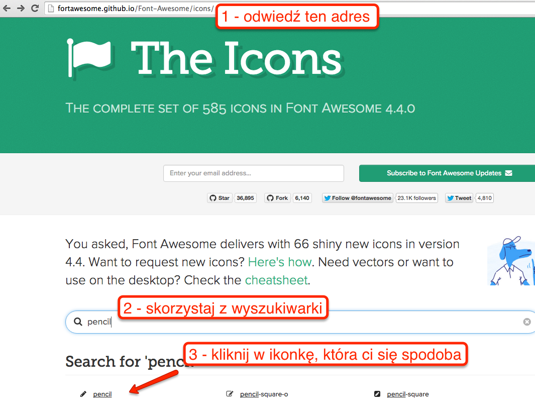 Jak wyszukać odpowiednią ikonkę na stronie fortawesome.github.io/Font-Awesome