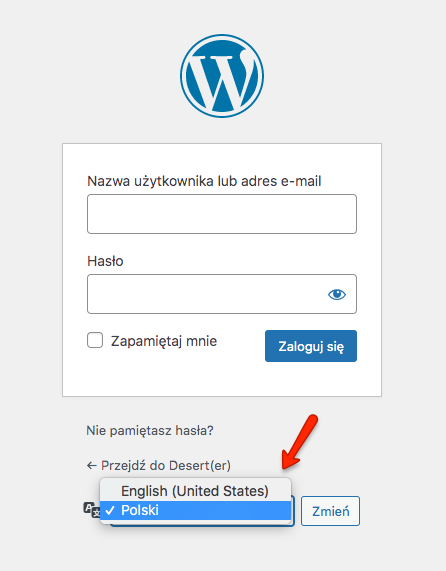 Wybór języka podczas logowania do WordPressa
